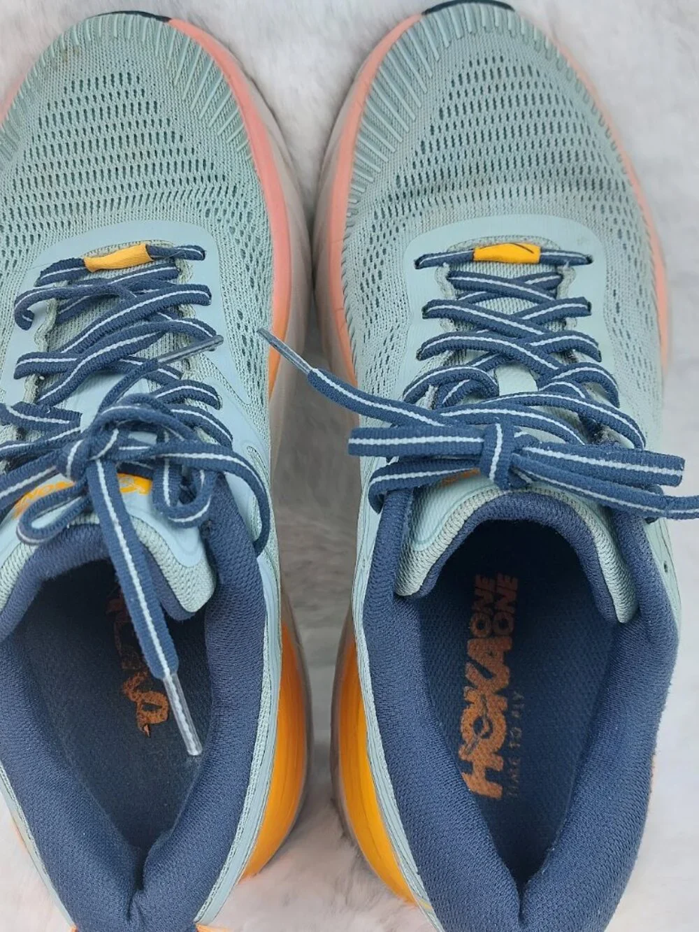 Hoka One One Bondi 7 Women's Blue Haze Black Iris Lace-Up Running Shoes Size 8D